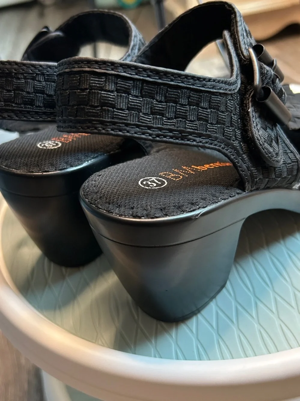 bernie mev. Black Woven Slingback Sandals